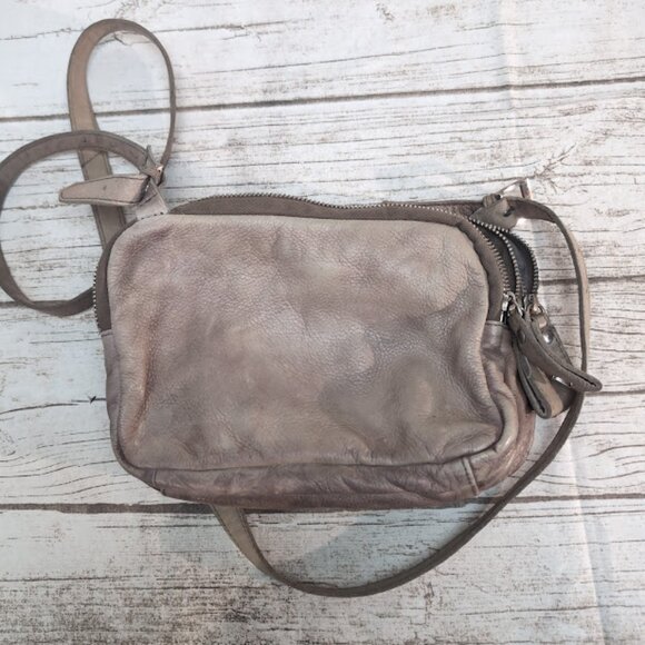 Liesbekind Taupe Leather Flap and Zipper Small Crossbody Sling Bag Purse - Picture 8 of 9